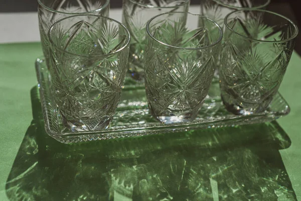 Cristales Vodka Hechos Urss Vidrio Cristal Vintage Disparos Gafas — Foto de Stock