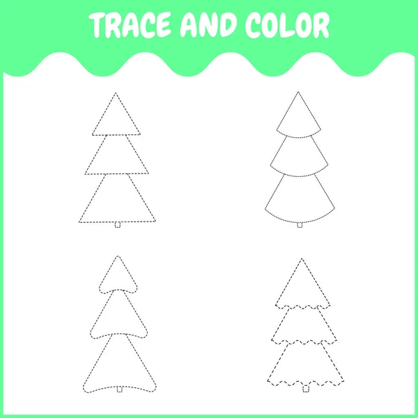 Vektör düz çizim. Noel ağaçlarıyla iz ve renk. Çocuklar için oyun.