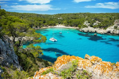 Manzara Cala Macarella Beach, Menorca, İspanya