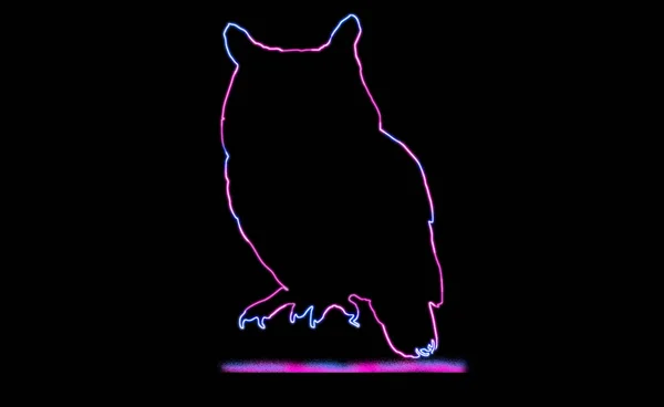 The beautiful outline of owl, with neon lighting. animal outline with neon light effect isolated on black background.