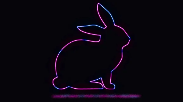 The beautiful outline of rabbit, with neon lighting. animal outline with neon light effect isolated on black background.