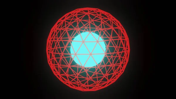 Illustration Graphic Red Wireframe Sphere Circle Glowing Blue Color Energy — Stock Photo, Image