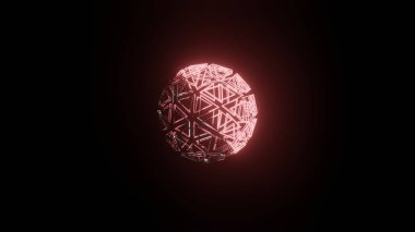Siyah arkaplan üzerinde izole edilmiş, pembe çerçeveli plazma küresi veya dairesinin üç boyutlu, koyu ve açık tonlu bir çizim grafiği.