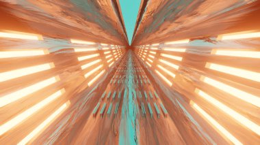 Uzayda güzel ışıklandırması olan soyut enerji tünelinin çizimi. Uzay gemisi tüneline doğru uçan kusursuz bir döngü, 3 boyutlu görüntüleme VJ.