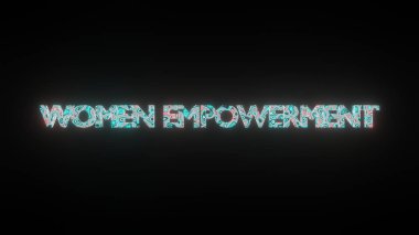 Siyah arkaplanda izole edilmiş, Bayan Emperment 'in metnindeki güzel dokunun ya da desenlerin çizimi. 3D soyut döngü neon ışıklandırma efekti KADINLAR EMPOWERMENT üzerinde.