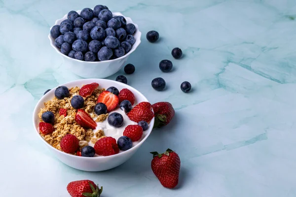 Muesli Greek Yogurt Table — Stock Photo, Image