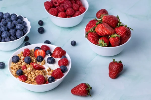 Muesli Greek Yogurt Table — Stock Photo, Image