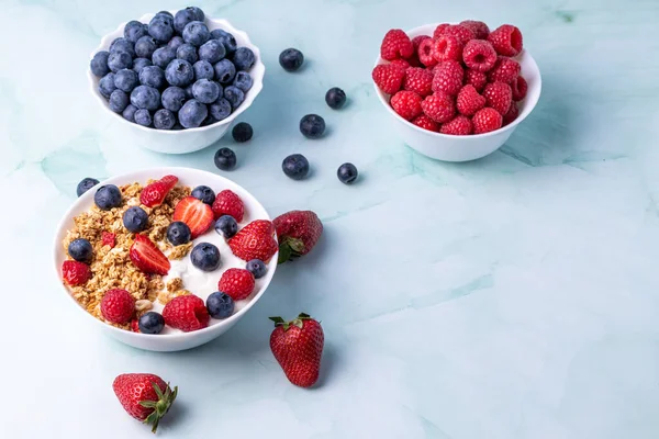 Muesli Greek Yogurt Table — Stock Photo, Image