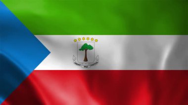 Ekvator Ginesi Bayrağı. Ulusal Ekvator Ginesi bayrağı dalgalanıyor. Ekvator Ginesi bayrağı rüzgarda sallanan video görüntüsü. Ekvator Ginesi Bayrağı 4K Canlandırma