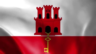 Cebelitarık bayrağı sallıyor. Cebelitarık rüzgarda bayrak sallıyor. Cebelitarık bayrağı. Cebelitarık işaretinin pürüzsüz döngüsü canlandırıldı