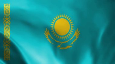 Mavi arka planda altın bir güneş bulunan Kazakistan Cumhuriyeti bayrağının animasyonu. Asya Kazakistan bayrağının animasyonu. Dalgalanan Kazakistan ülke bayrağının animasyonu.