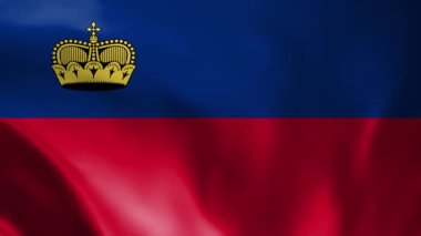 Lihtenştayn Bayrağı. Ulusal 3d Liechtenstein bayrağı dalgalanıyor. Rüzgarda dalgalanan Liechtenstein görüntülerinin bayrağı. Liechtenstein 4K Animasyon Bayrağı
