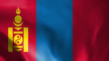 Moğolistan bayrağı 3 boyutlu animasyon sallıyor. Rüzgarda dalgalanan Moğolistan bayrağı. Moğolistan bayrağı. Bayrak dikişsiz döngü animasyonu. 4K