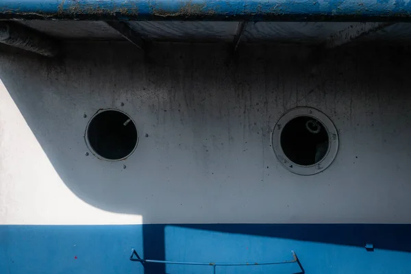 Ship Portholes Blue White Fishing Boat — Stock Photo, Image