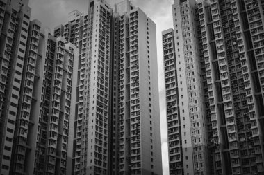 Hong Kong binalar ve archtitecture, siyah beyaz resim 