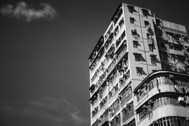 Hong Kong binalar ve archtitecture, siyah beyaz resim 