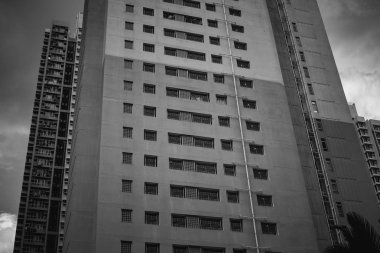 Hong Kong binalar ve archtitecture, siyah beyaz resim 