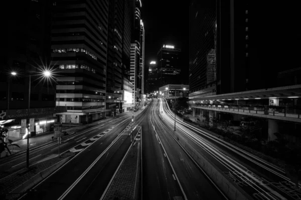 Vista Notturna Hong Kong City Nel Cielo Immagine Bianco Nero — Foto Stock