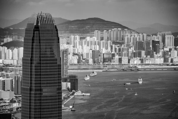 Luftaufnahme Der Hongkong Stadt Himmel Schwarz Weiß Bild — Stockfoto