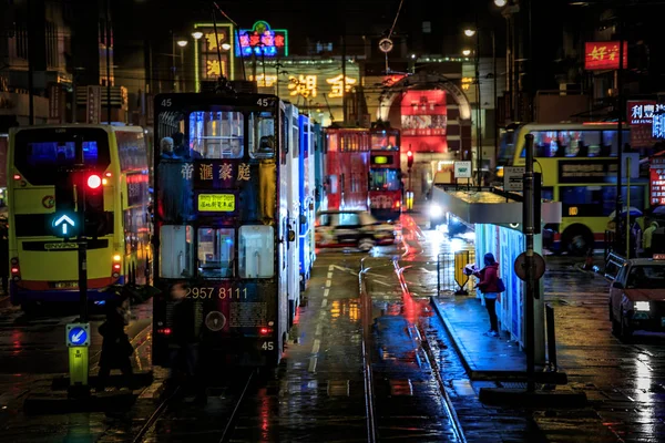 Hong Kong Cityscape Notte Nel 2016 — Foto Stock