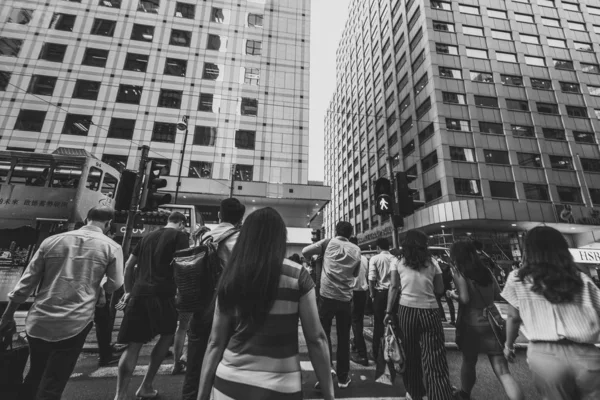 Zwart Wit Beeld Van Drukke Straten Van Hong Kong — Stockfoto