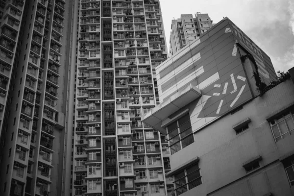 Hong Kong Budynków Archtitecture Czarno Biały Obraz — Zdjęcie stockowe