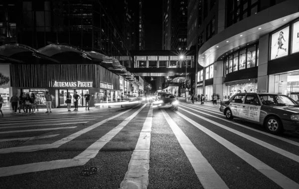 Rua Com Pessoas Transporte Durante Dia Hong Kong Imagem Preto — Fotografia de Stock