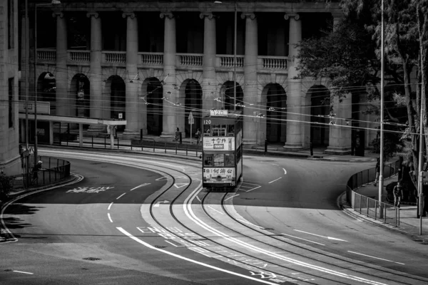 Strada Con Persone Trasporto Durante Giorno Hong Kong Immagine Bianco — Foto Stock