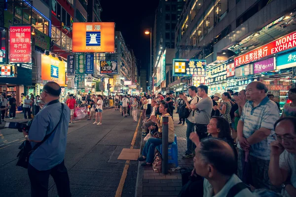 Überfüllte Straße Mit Häusern Und Geschäften Nov 2016 Tsim Sha — Stockfoto
