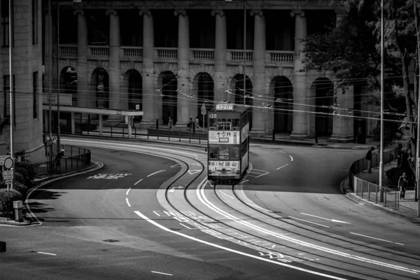 Rua Com Pessoas Transporte Durante Dia Hong Kong Imagem Preto — Fotografia de Stock