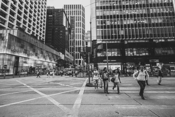 Imagem Preto Branco Ruas Lotadas Hong Kong — Fotografia de Stock