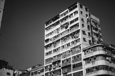 Hong Kong binalar ve archtitecture, siyah beyaz resim 