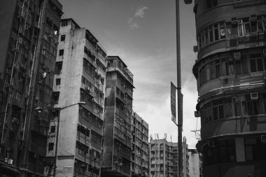 Hong Kong binalar ve archtitecture, siyah beyaz resim 