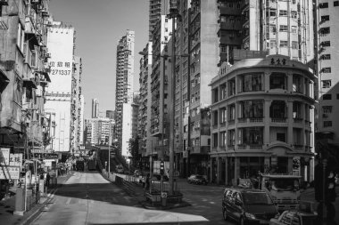 Hong Kong binalar ve archtitecture, siyah beyaz resim 