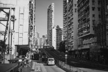 Hong Kong binalar ve archtitecture, siyah beyaz resim 