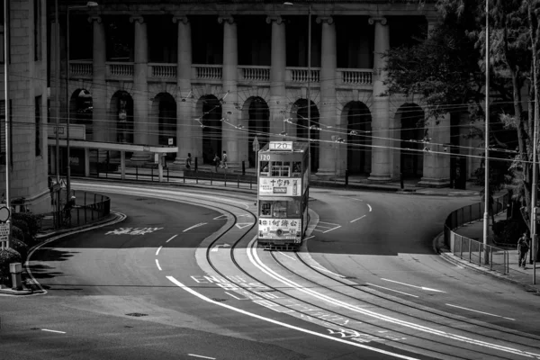 Rua Com Pessoas Transporte Durante Dia Hong Kong Imagem Preto — Fotografia de Stock