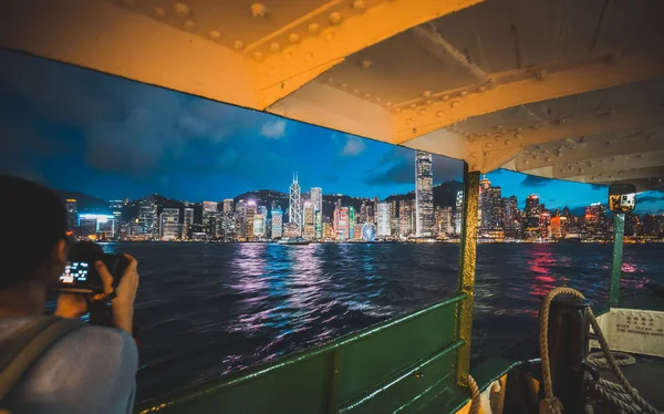 Vue Nuit Hong Kong Contre Eau — Photo