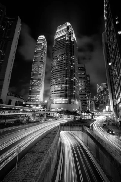 Нічний Погляд Міста Гонконгу Небо Чорно Білих Зображень — стокове фото