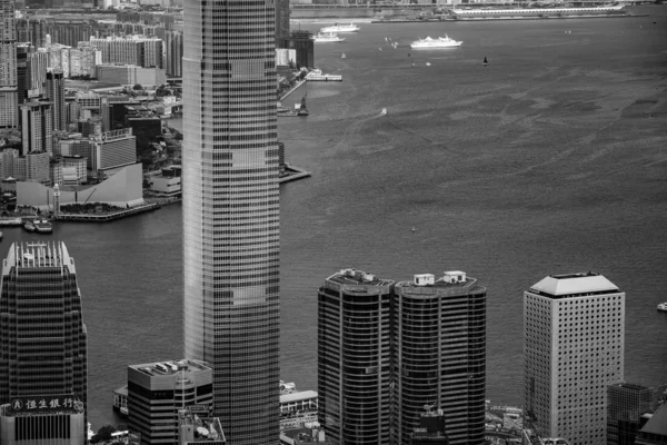 Luchtfoto Van Hong Kong City Hemel Zwart Wit Afbeelding — Stockfoto