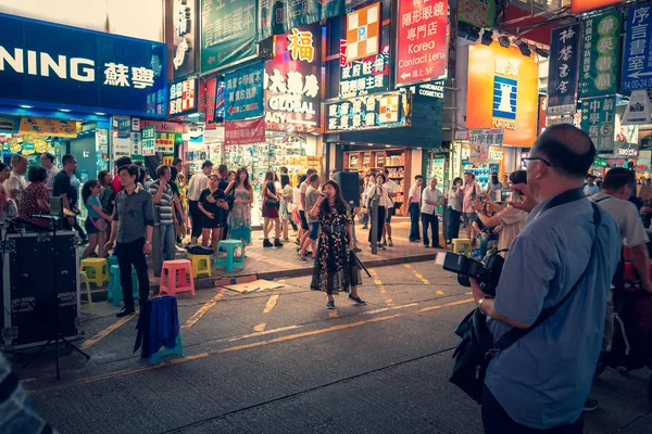 Rua Superlotada Com Casas Lojas Nov 2016 Tsim Sha Tsui — Fotografia de Stock