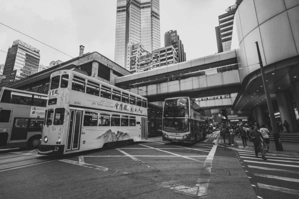 Schwarz Weiß Bild Überfüllter Hongkong Straßen — Stockfoto