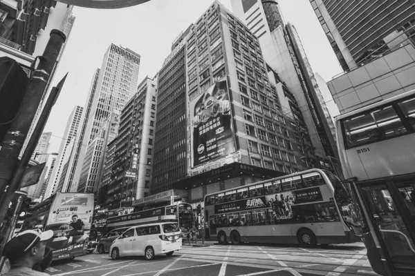 Zwart Wit Beeld Van Drukke Straten Van Hong Kong — Stockfoto