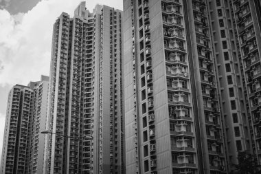 Hong Kong binalar ve archtitecture, siyah beyaz resim 