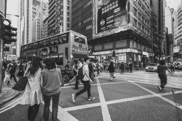 Zwart Wit Beeld Van Drukke Straten Van Hong Kong — Stockfoto