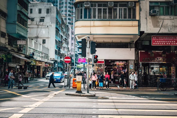 Ulicy Ludźmi Transportu Ciągu Dnia Hong Kong — Zdjęcie stockowe