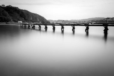 Harika deniz manzarası görünümüyle dalgalı su ve kıyı 