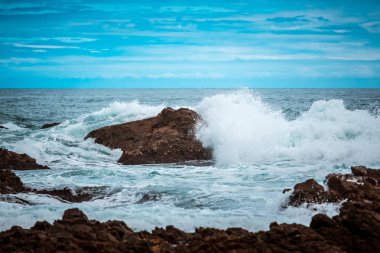Harika deniz manzarası görünümüyle dalgalı su ve kıyı 
