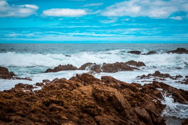 Harika deniz manzarası görünümüyle dalgalı su ve kıyı 