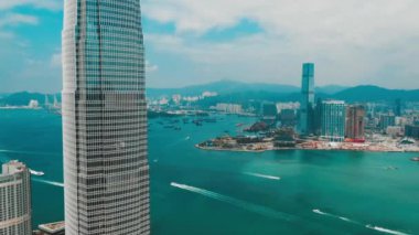 Sinematik renk kademeli ile Hong Kong Merkez İlçesi havadan görünümü  