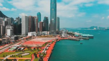 Sinematik renk kademeli ile Hong Kong Merkez İlçesi havadan görünümü  